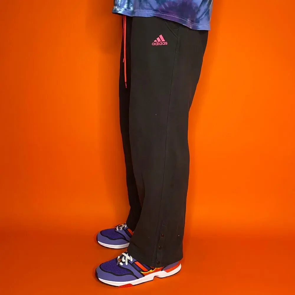 Vintage Y2K Adidas Sweatpants Mens M Jet Black Cotton Pink Logo Ankle